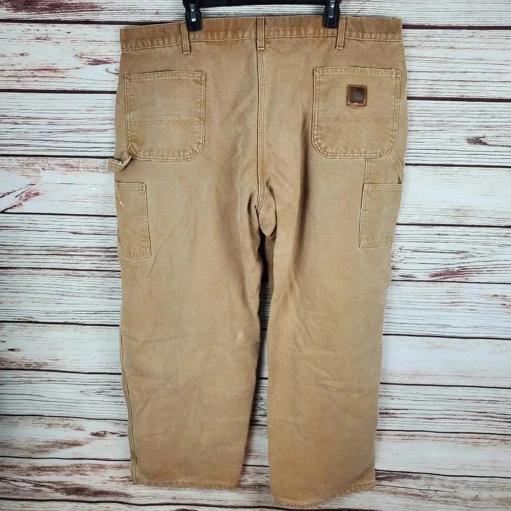 Carhartt Mens 44x30 Vintage B11 Brown Flannel Lined Carpenter Canvas Pants